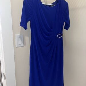 Elegant Blue Dress with Belt Detail